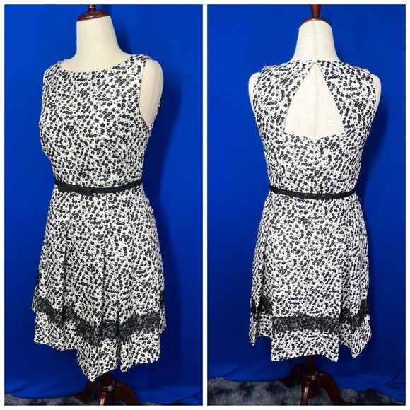 👗|•DANNY AND NICOLE•| Pretty Black & White Fit & Flare Dress Size 12 - Picture 3 of 14